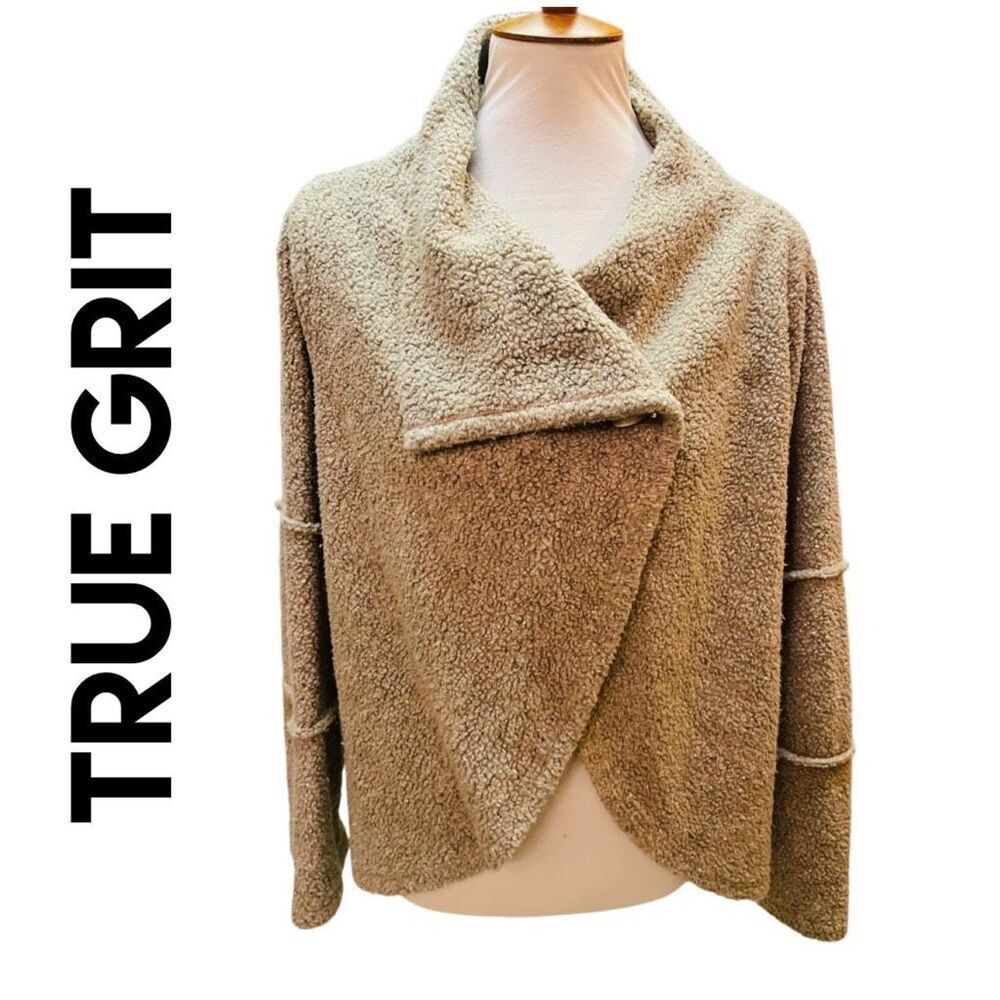 True Grit Dried Goods Faux Sherpa Beige Women’s Cardigan Jacket/Wrap Size XL